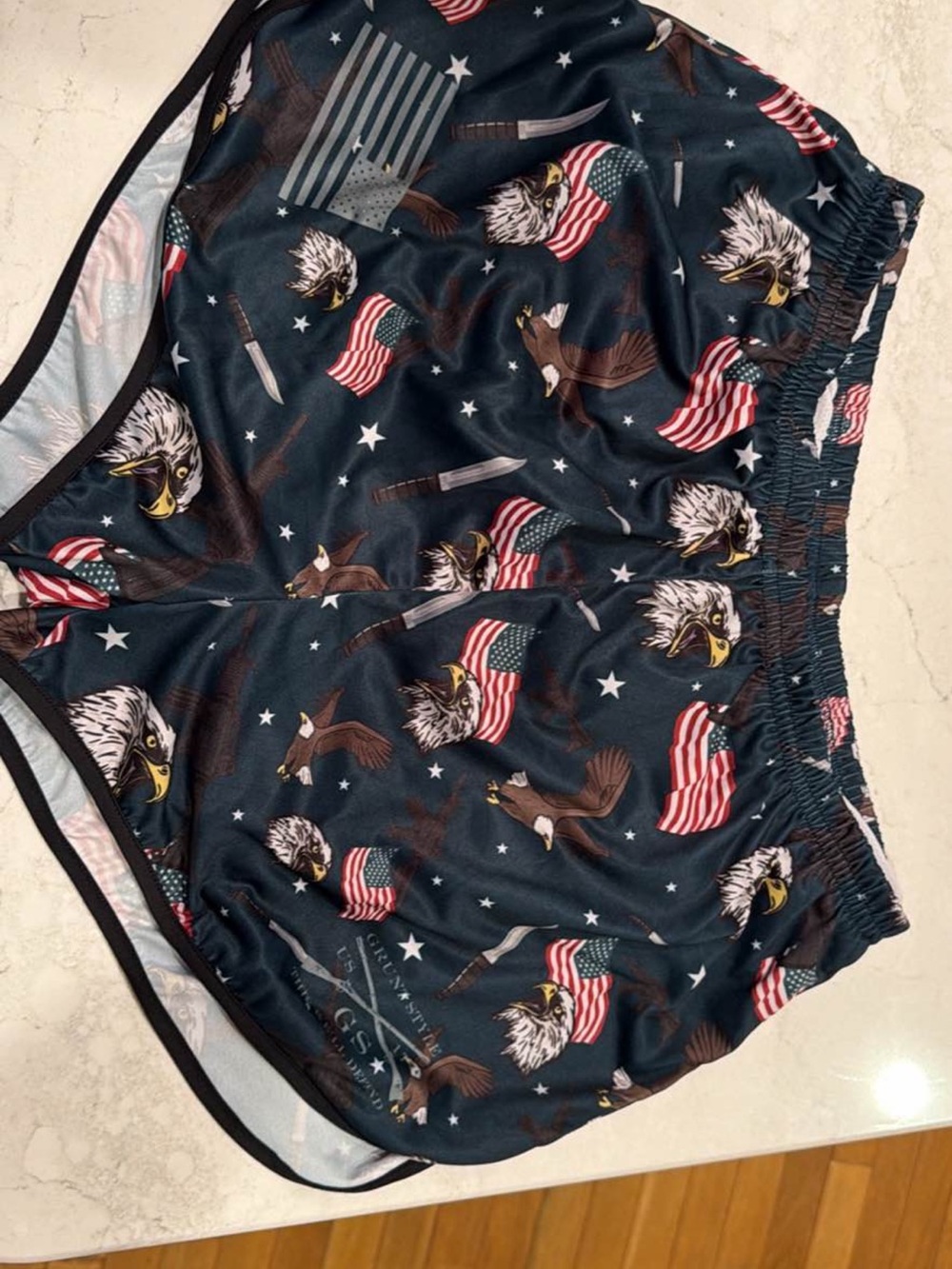 Grunt Style Patriotic Eagle Flag Print Athletic Swim Shorts
